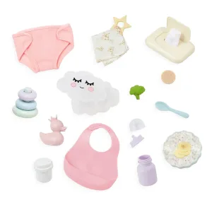 Комплект аксесоари за кукла, Battat, Lulla Baby, Основни неща за новородени, 19 части