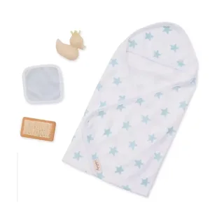 Комплект аксесоари за кукла, Battat, Lulla Baby, Халат за баня, 4 части, Син