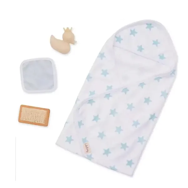 Комплект аксесоари за кукла, Battat, Lulla Baby, Халат за баня, 4 части, Син