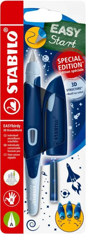 Ергономична писалка, Stabilo, EASYbirdy, 3D DreamWorld R A, Дясна ръка, Блистер, Син
