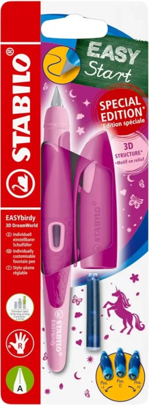 Ергономична писалка, Stabilo, EASYbirdy, 3D DreamWorld R A, Дясна ръка, Блистер, Розов