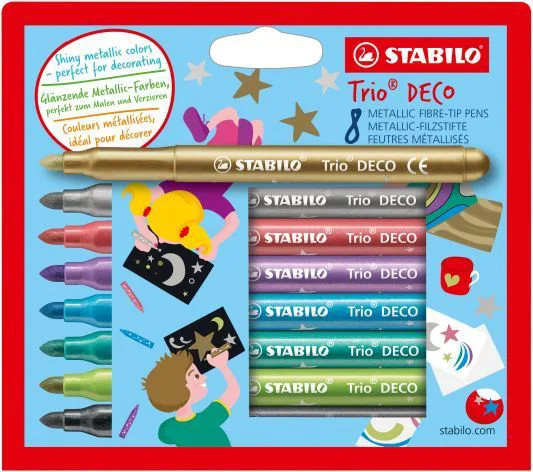 Комплект флумастери, Stabilo, Trio DECO, 8 цвята