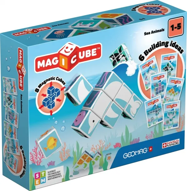 Магнитен конструктор, Geomag, Magicube, Морски животни и карти 146, 11 части