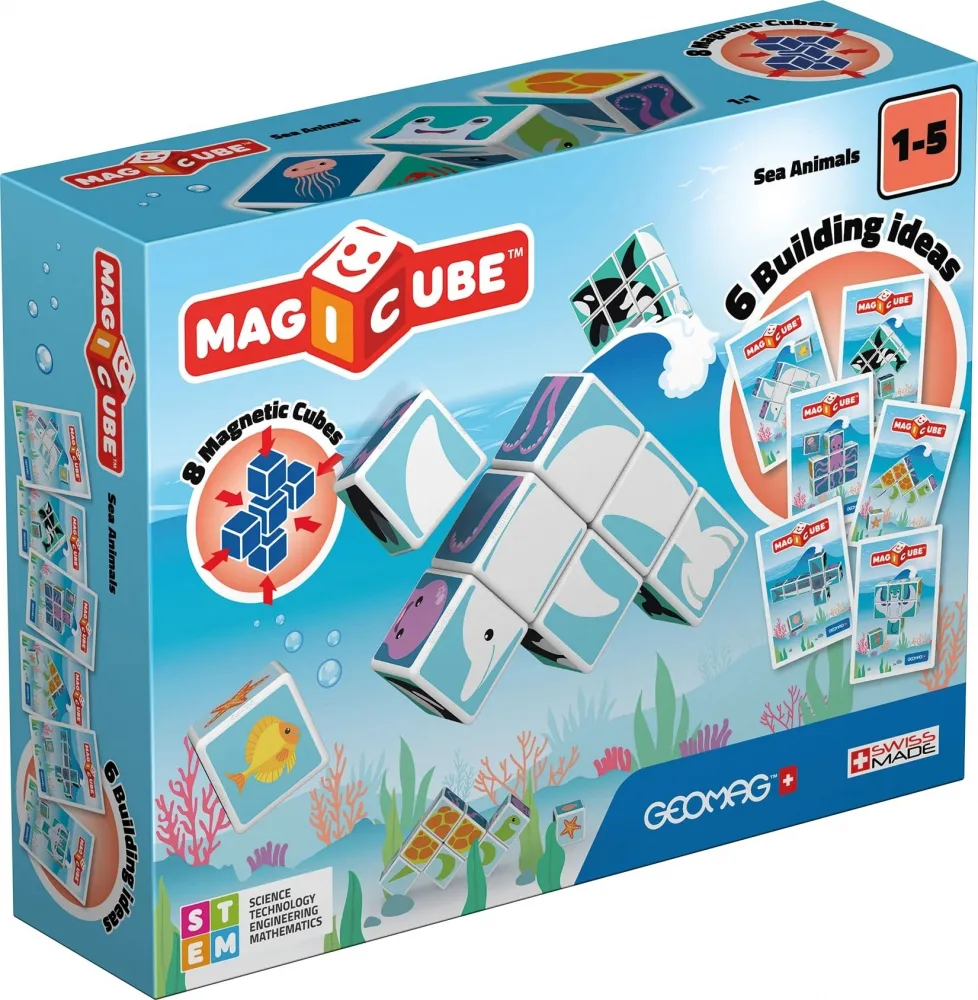 Магнитен конструктор, Geomag, Magicube, Морски животни и карти 146, 11 части