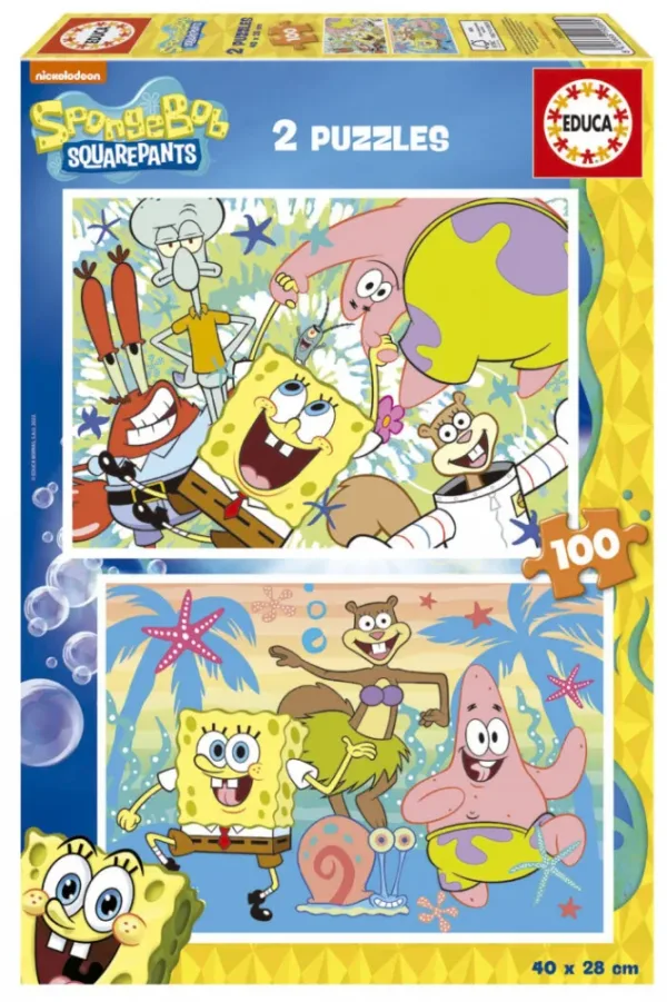 Пъзел 2 в 1, Educa, Sponge Bob, 2 х 100 части