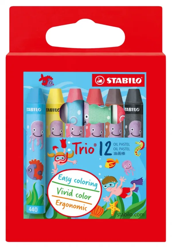 Комплект маслени пастели, Stabilo, Trio, 12 цвята