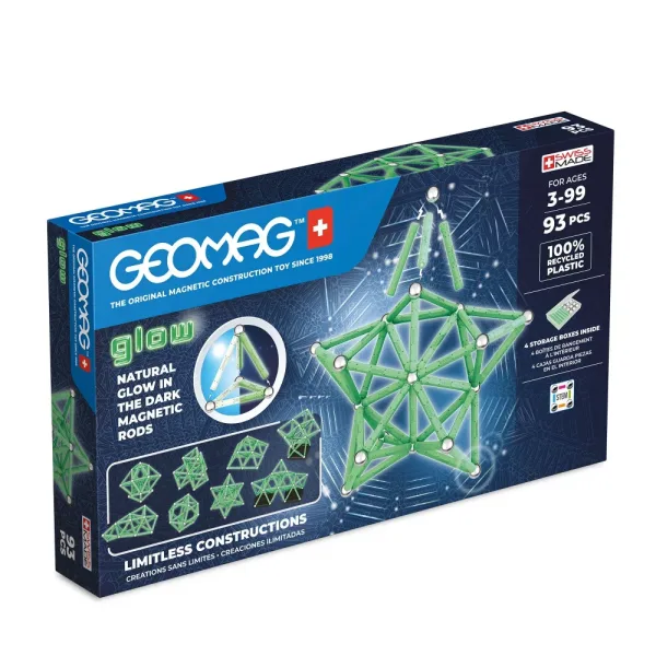 Магнитен конструктор, Geomag, Glow, 93 части