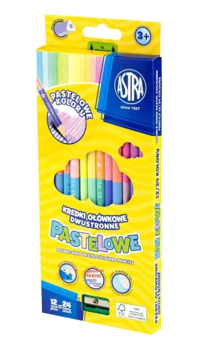Комплект цветни двустранни триъгълни моливи, Astra, 12 броя, 24цвята