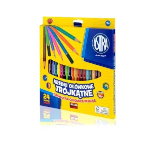 Комплект цветни моливи, Astra, Tриъгълни, 24 цвята с острилка