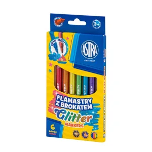Комплект кръгли флумастери с блясък, Astra, Glitter, 6 цвята