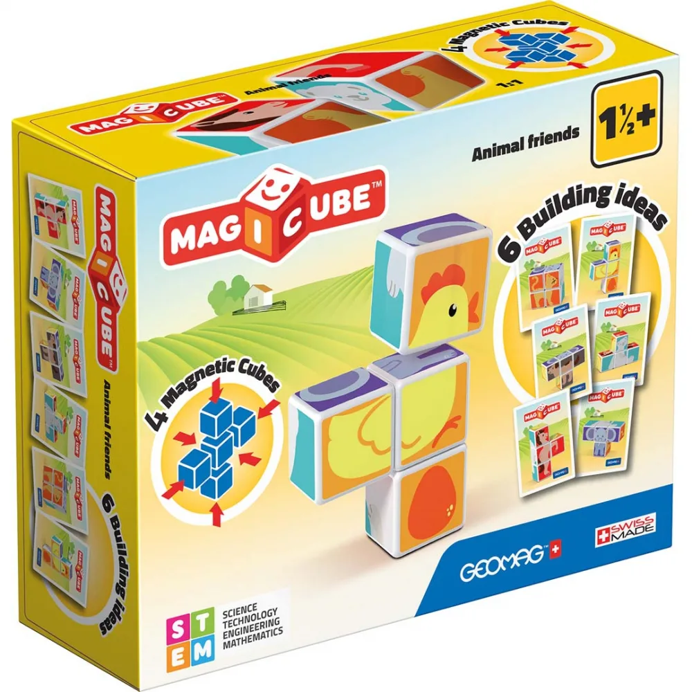 Магнитен конструктор, Geomag, Magicube, Животни и карти 132, 11 части