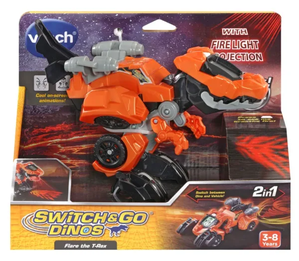 Интерактивна играчка, Vtech, Трансформер Flare, Автомобил и Динозавър T-Rex 2 в 1, Оранжев