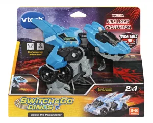 Интерактивна играчка, Vtech, Трансформер Spark, Автомобил и Динозавър Велосираптор 2 в 1, Син