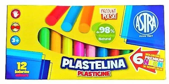Комплект пластилин, Astra, 12 цвята (6 неонови цвята)