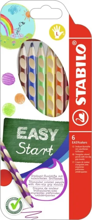 Комплект ергономични цветни моливи, Stabilo, EASYcolors right, 6 цвята, лява ръка