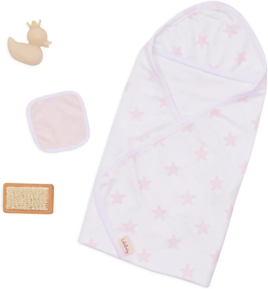 Комплект аксесоари за кукла, Battat, Lulla Baby, Халат за баня, 4 части, Розов