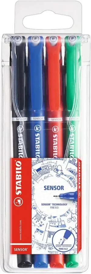 Комплект тънкописци, Stabilo, SENSOR F, 4 цвята