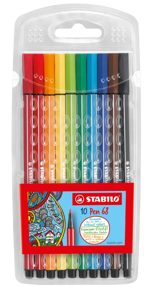 Комплект флумастери, Stabilo, Pen 68, 10 цвята