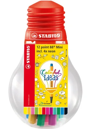 Комплект мини перманентни маркери, Stabilo, Point 88 в крушка, 12 броя