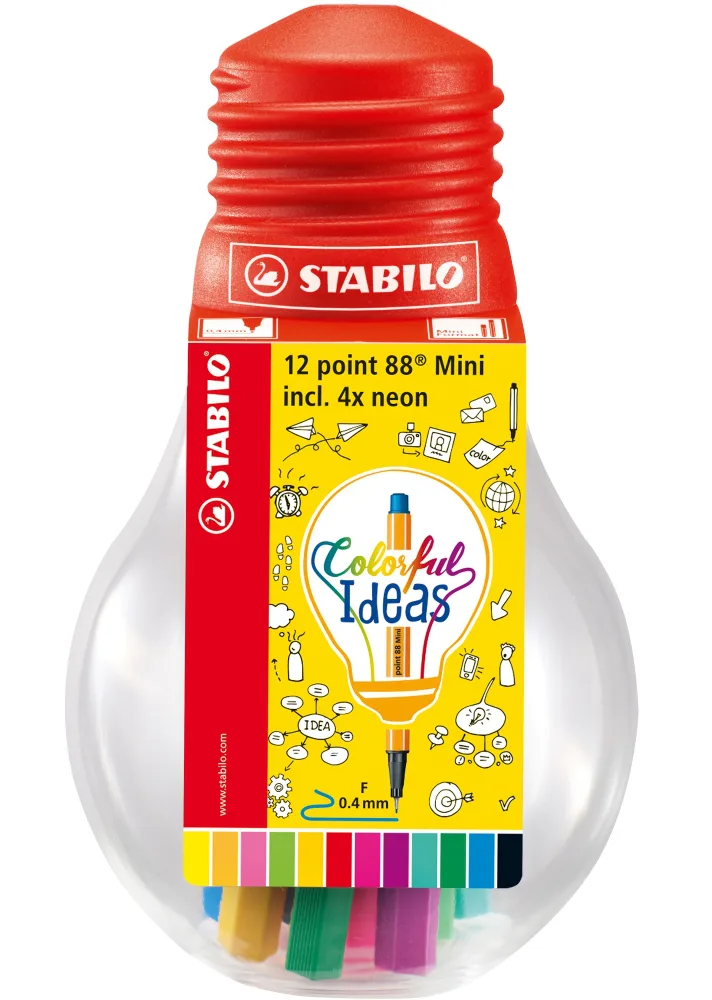Комплект мини перманентни маркери, Stabilo, Point 88 в крушка, 12 броя