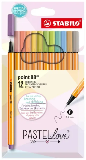 Комплект тънкописци, Stabilo, Point 88 fine 0.4, Pastellove, 12 цвята