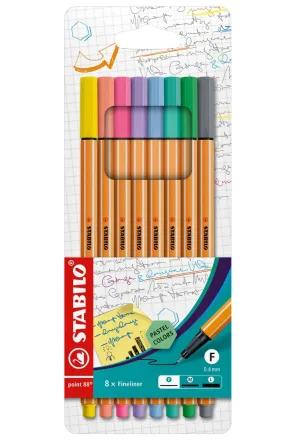 Комплект тънкописци, Stabilo, Point 88 Pastel, 8 цвята