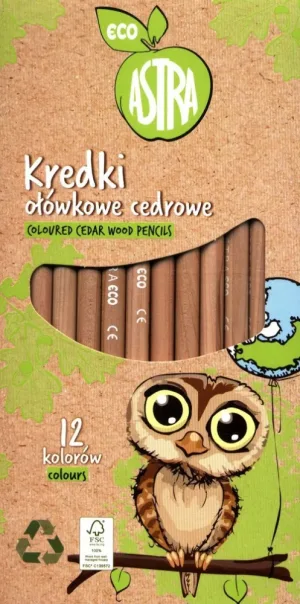Комплект моливи, Astra, Eco, Цветни и кръгли от кедрово дърво, 12 цвята