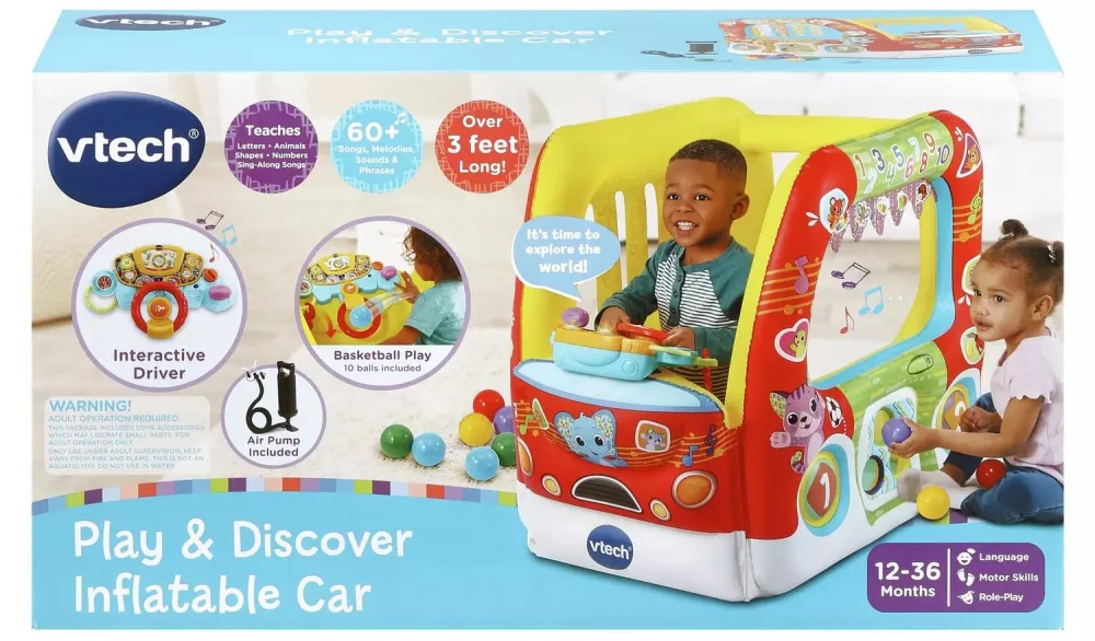 Интерактивна играчка, Vtech, Надуваема кола с пулт за управление, 75 х 90 х 65 см