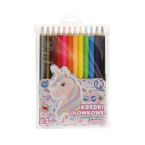 Комплект кръгли цветни моливи, Astra, Jumbo, Еднорог, 12 цвята + острилка