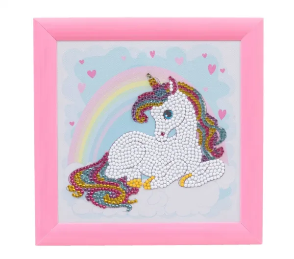 Творчески комплект, Craft Buddy, Диамантен гоблен в рамка, Unicorn Rainbow, 16 x 16 см, 6 части