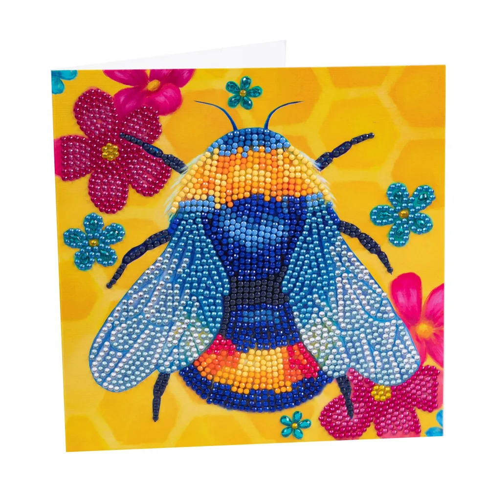 Комплект поздравителна картичка с диамантен живопис, Craft Buddy, Пчела, 18 x 18 см