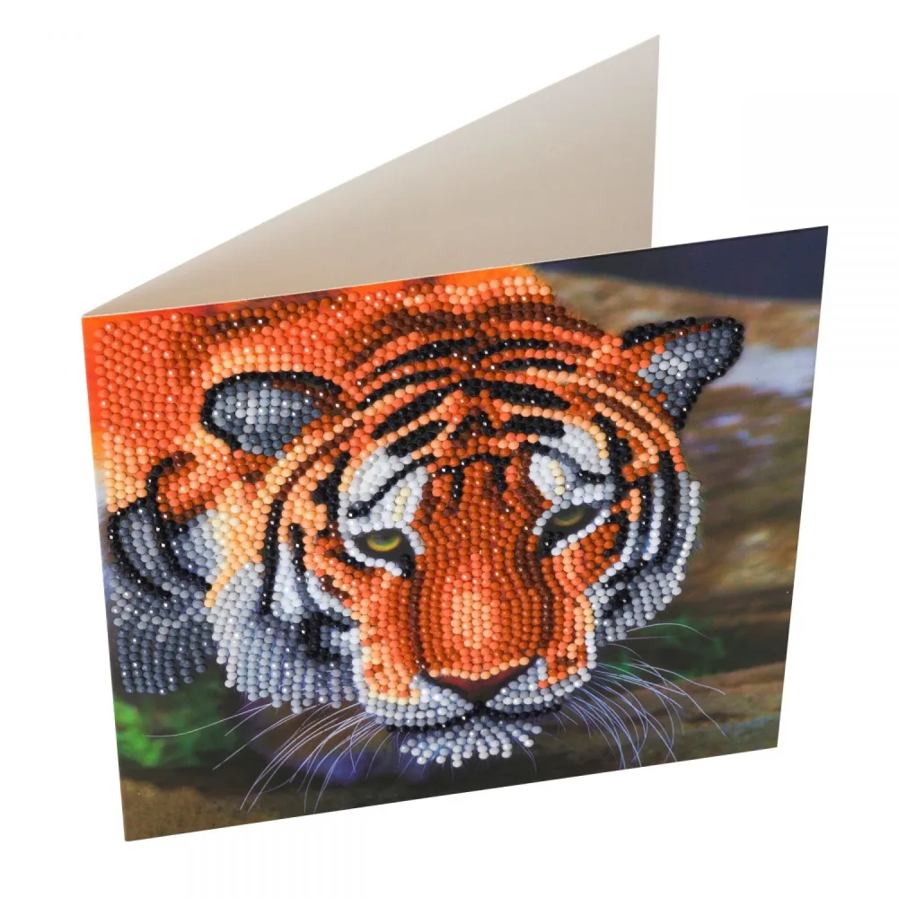Комплект поздравителна картичка с диамантен живопис, Craft Buddy, Тигър, 18 x 18 см