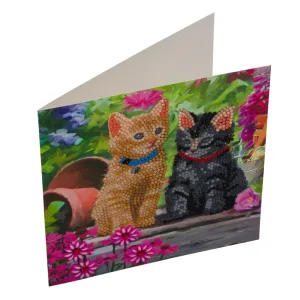 Комплект поздравителна картичка с диамантен живопис, Craft Buddy, Котета приятели, 18 x 18 см