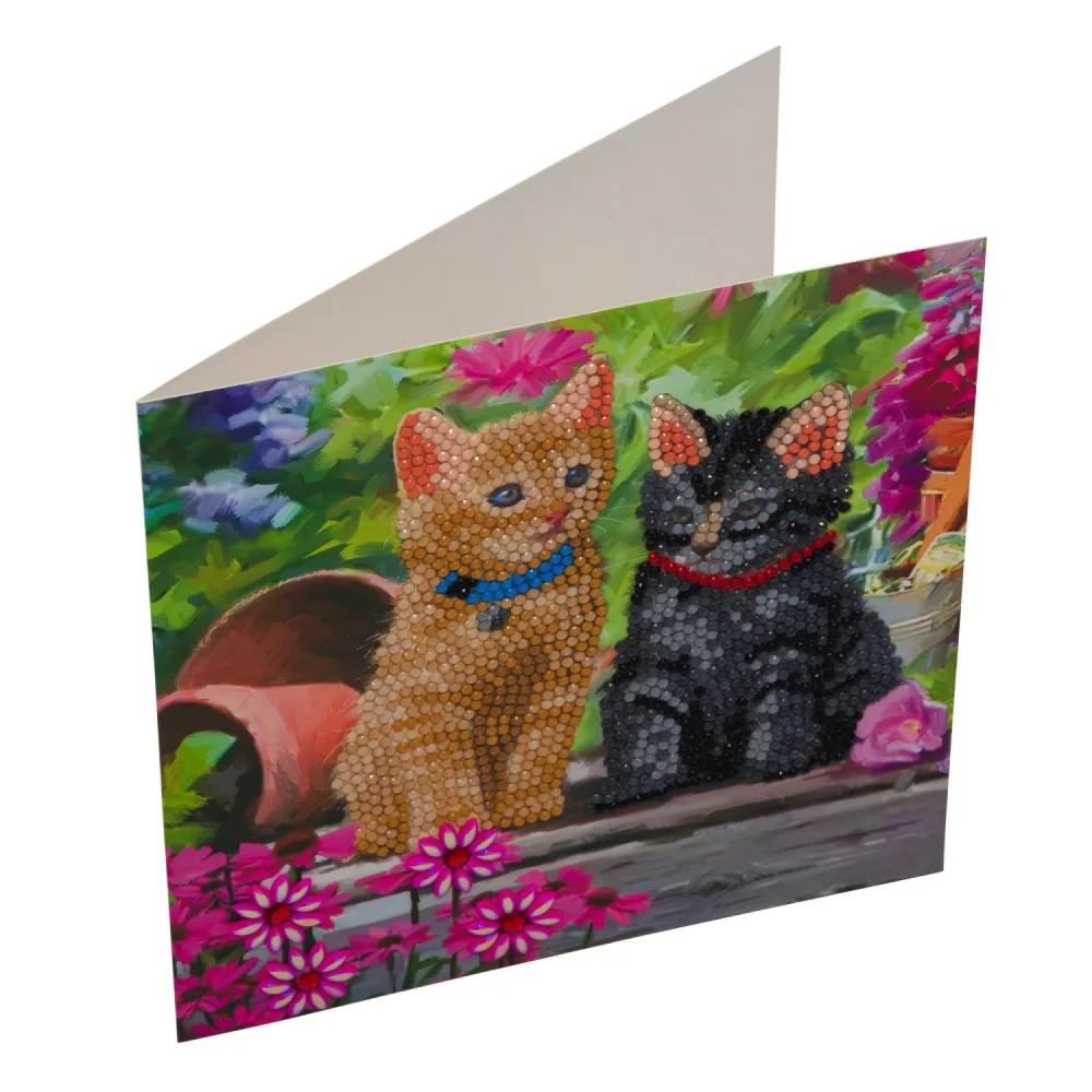 Комплект поздравителна картичка с диамантен живопис, Craft Buddy, Котета приятели, 18 x 18 см