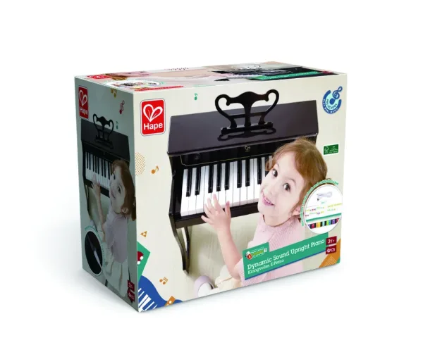 Дървено пиано и стол Hape, Черно