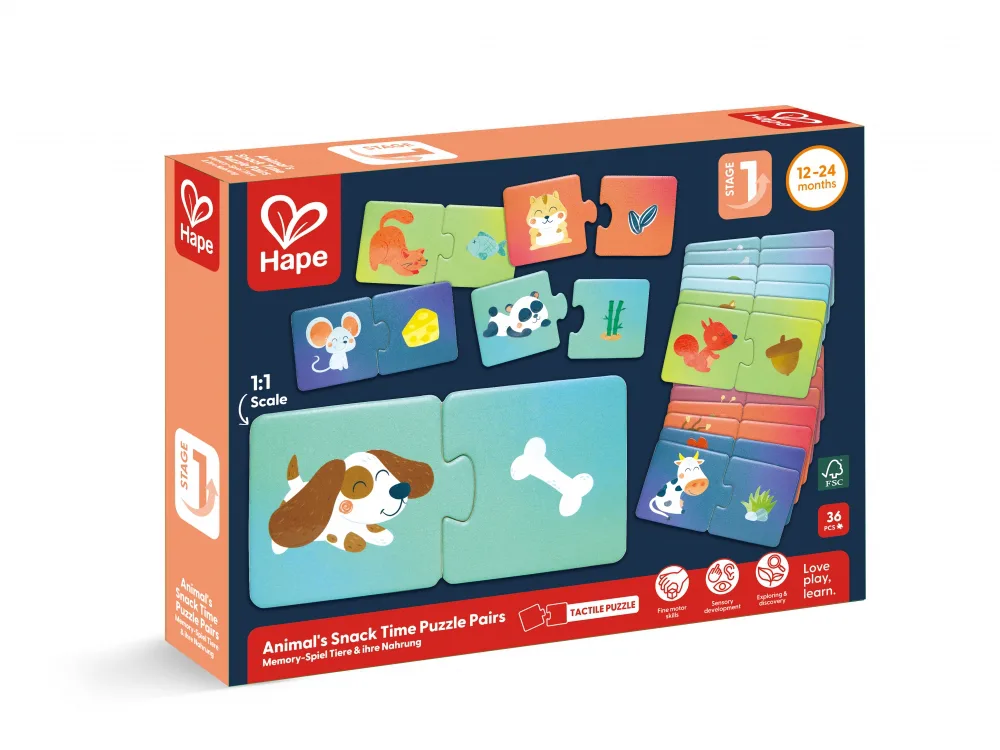 Детски образователен пъзел, Hape, С какво се хранят животните, 36 части