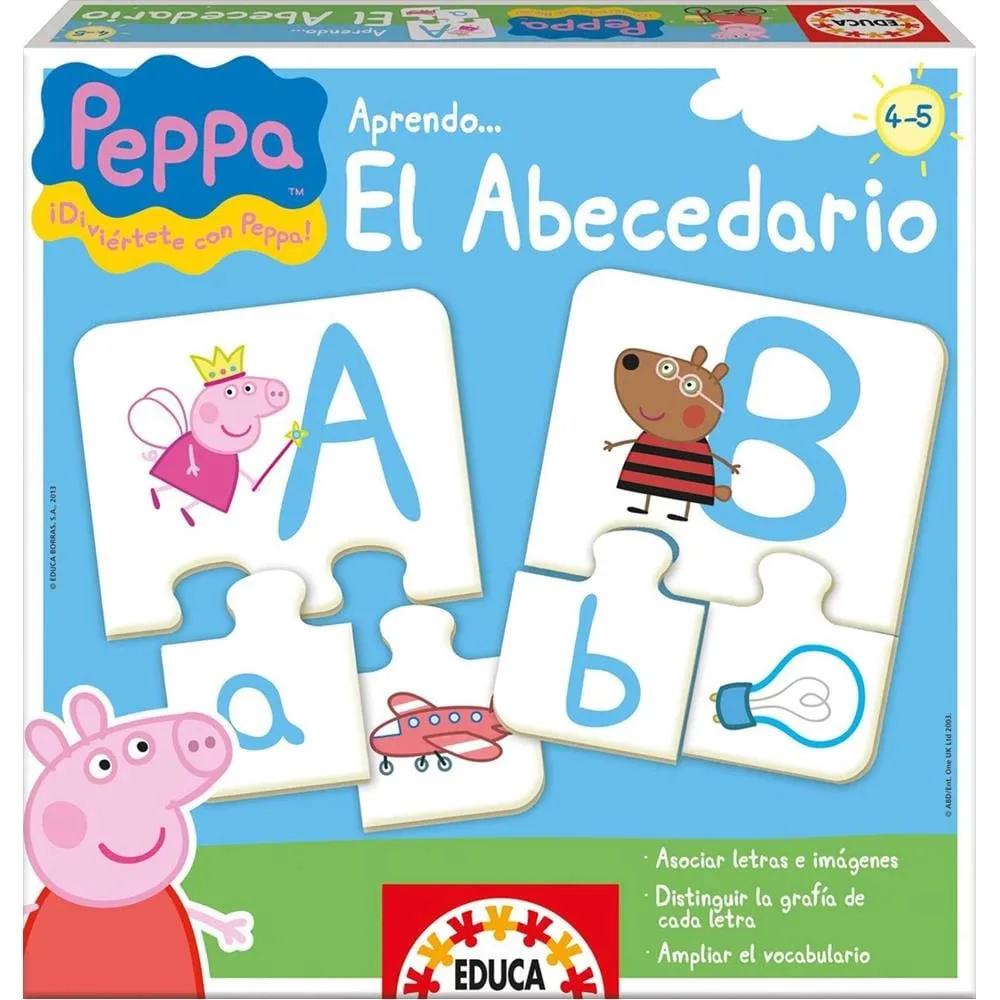 Образователен пъзел, Educa, Peppa Pig, Научи азбуката, 81 части