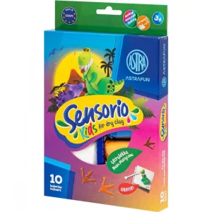 Комплект самовтърдяваща се глина, Astra, Sensorio Kids, Dinosaurs, Бъзросъхнеща глина, 10 цвята