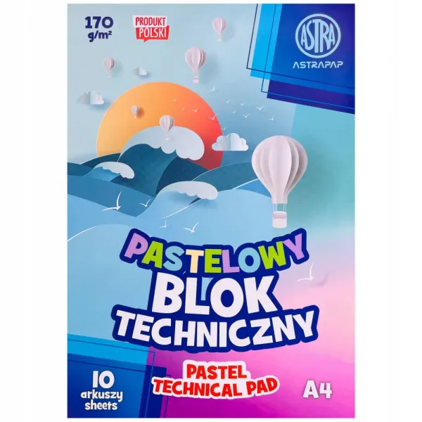 Технически блок, Astra, Пастелни цветове, A4, 10 листа