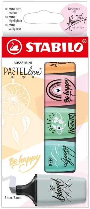 Комплект текст маркери, Stabilo, Boss Mini Pastel Love 2.0, 5 цвята