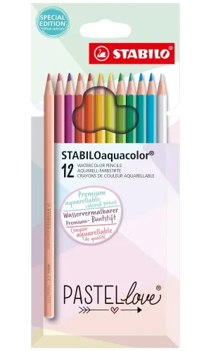 Комплект акварелни моливи, Stabilo, Aquacolor Pastellove, 12 цвята