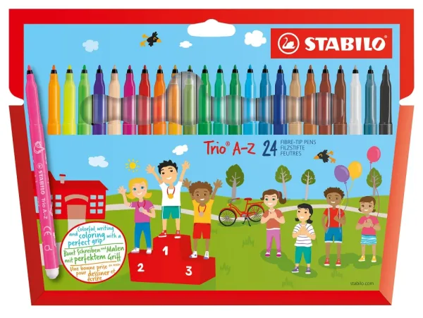 Комплект флумастери, Stabilo, Trio AZ, 24 цвята