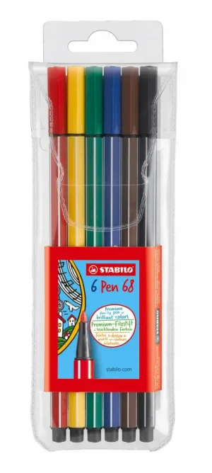 Комплект флумастери, Stabilo, Pen 68, 6 цвята