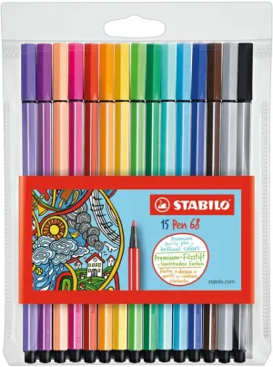Комплект флумастери, Stabilo, Pen 68 10+5 neon, 15 цвята