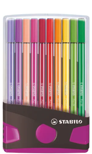 Комплект флумастери, Stabilo, Pen 68 Color Parade, лилава кутия, 20 цвята