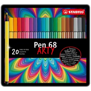 Комплект флумастери, Stabilo, Pen 68 Arty, метална кутия, 20 цвята