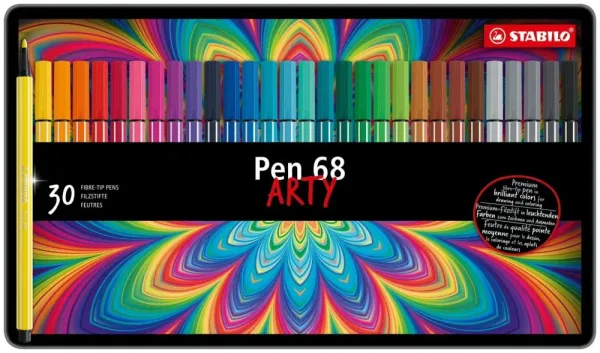 Комплект флумастери, Stabilo, Pen 68 Arty, метална кутия, 30 цвята