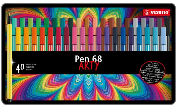 Комплект флумастери, Stabilo, Pen 68 Arty, метална кутия, 40 цвята
