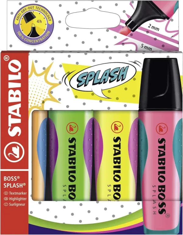 Комплект текст маркери, Stabilo, Boss Splash, 4 цвята
