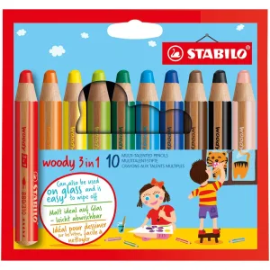 Комплект цветни моливи, Stabilo, Woody 3 в 1, 10 цвята